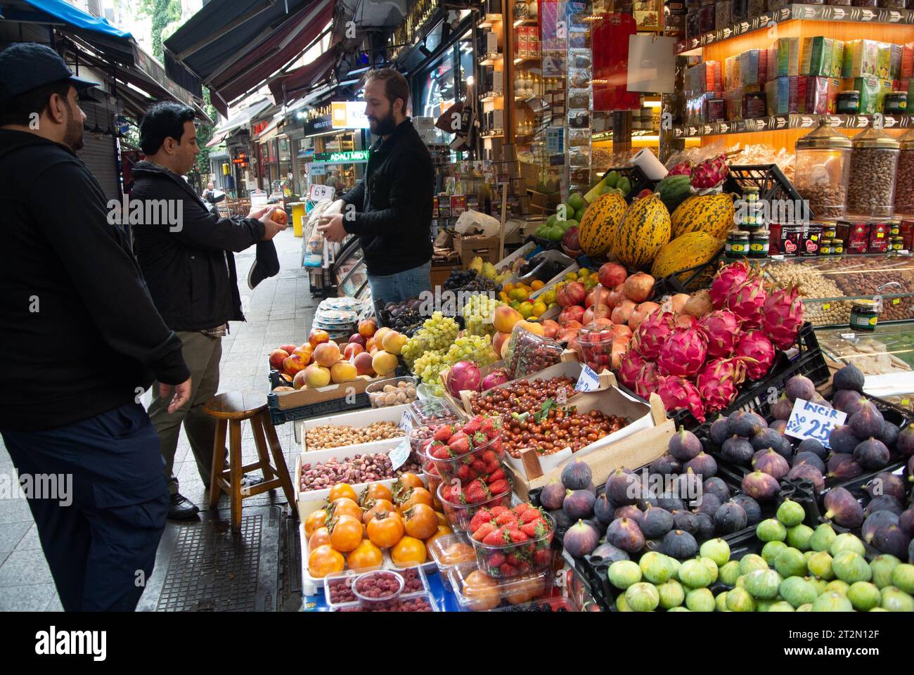 Istanbul, Turkey, The greengrocers at a food market in Uskudar (Turkish, Üsküdar) district on the Anatolian (Asian) shore of the Bosphorus. Editorial Stock Photo