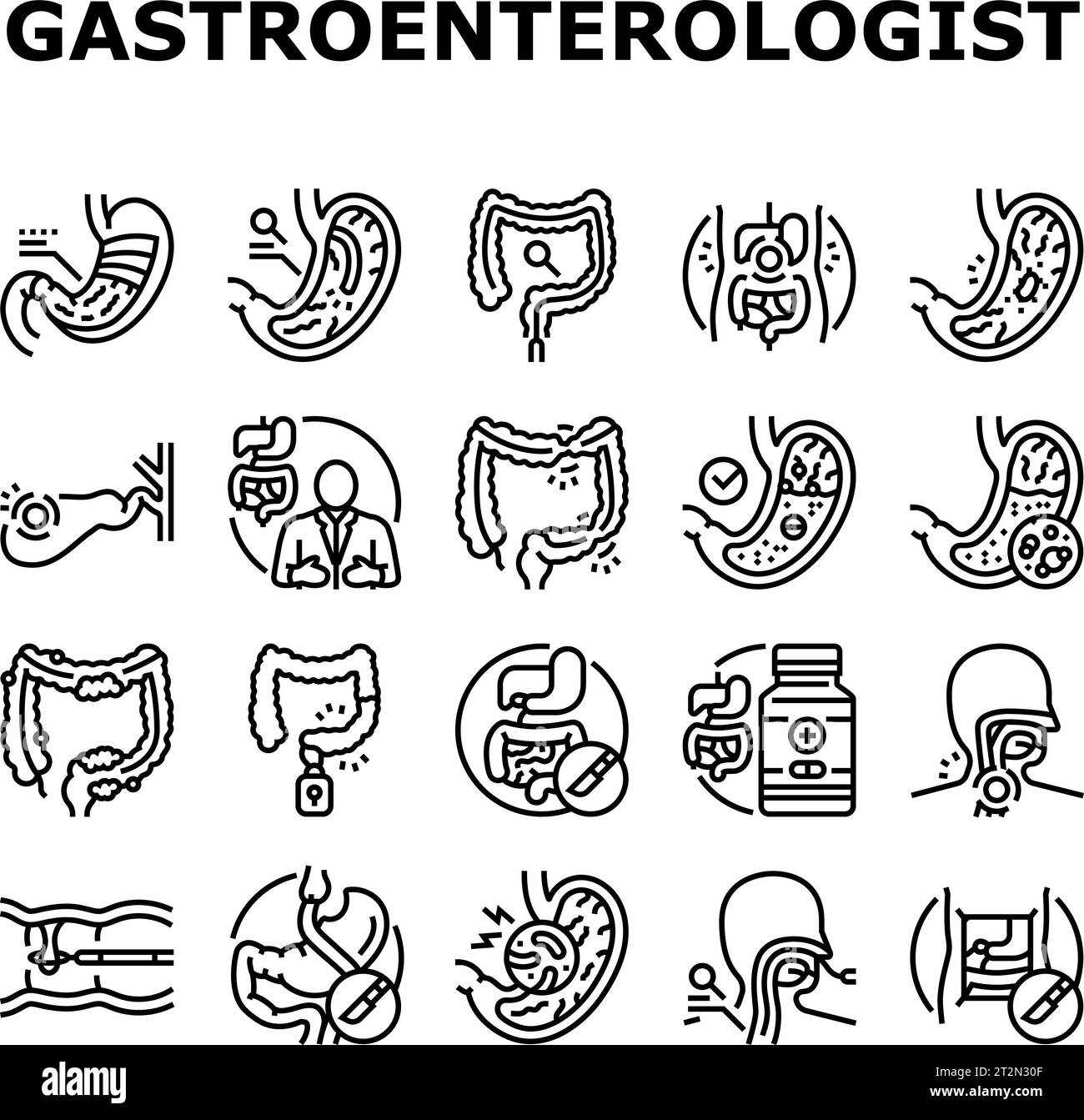 gastroenterologist doctor stomach icons set vector Stock Vector Image