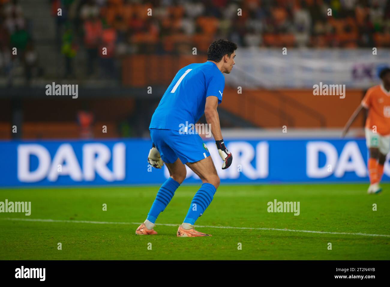 Moroccan goalkeeper Yassine Bounou attentive to the actions of the match Stock Photo