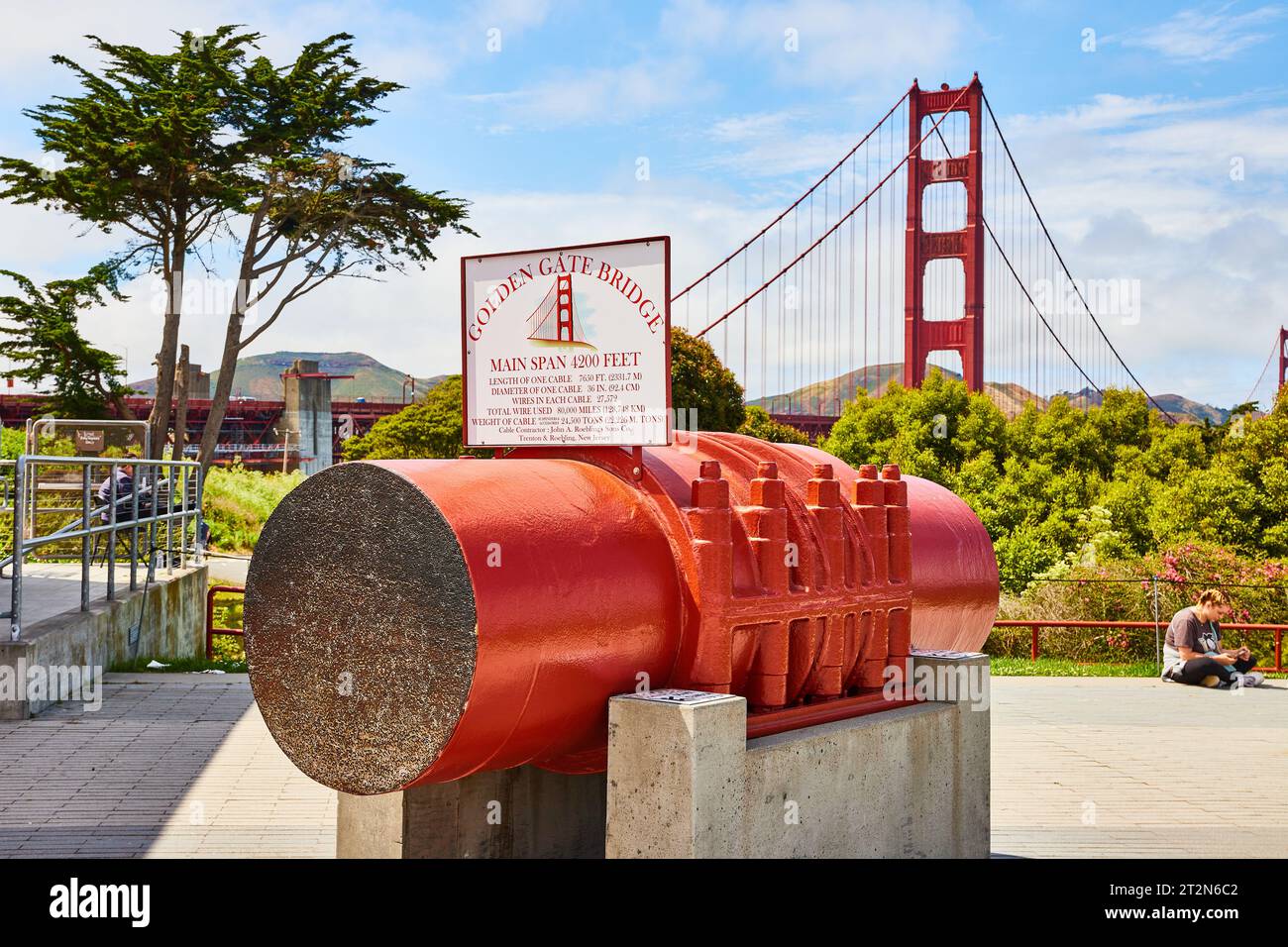 Cross section of Golden Gate Bridge cable on bright summer day with