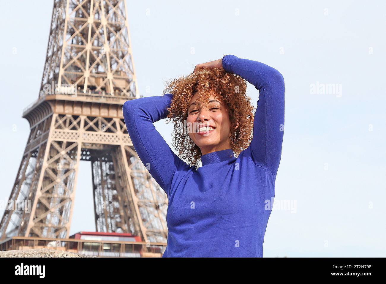 GOOD TIME IN PARIS WITH EIFFEL TOWER Stock Photo