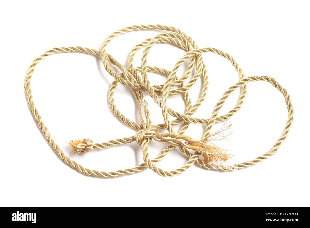 Golden rope isolated on a white background. Stock Photo