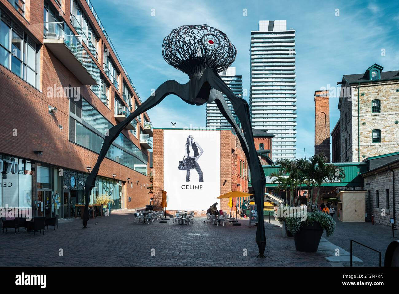 I.T. sculpture by Michael Christian and patio in the Distillery District in Toronto, Ontario, Canada. Stock Photo