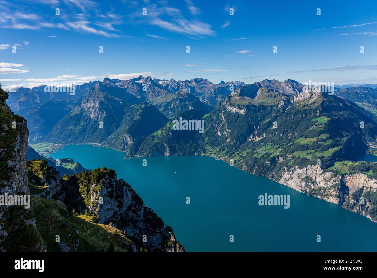 Panoramic view from Fronalpstock on Lake Lucerne in Switzerland. Stock Photo