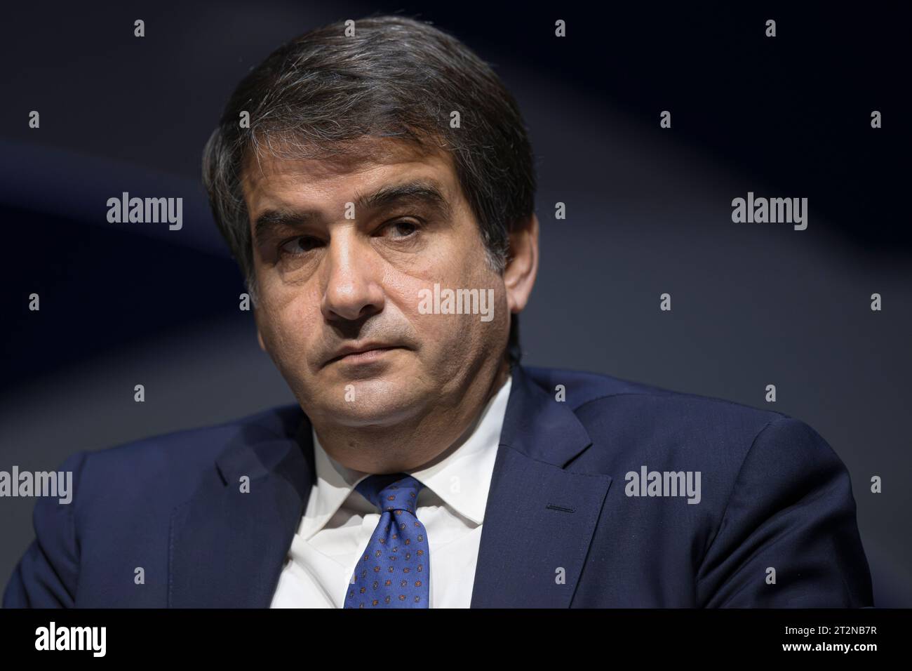 Turin, Italy. 20 October 2023. Raffaele Fitto, Italian minister of European affairs, looks on during the national congress of accountants and accounting experts 'Lavoriamo insieme per il nostro futuro' (Let's work together for our future). Credit: Nicolò Campo/Alamy Live News Stock Photo