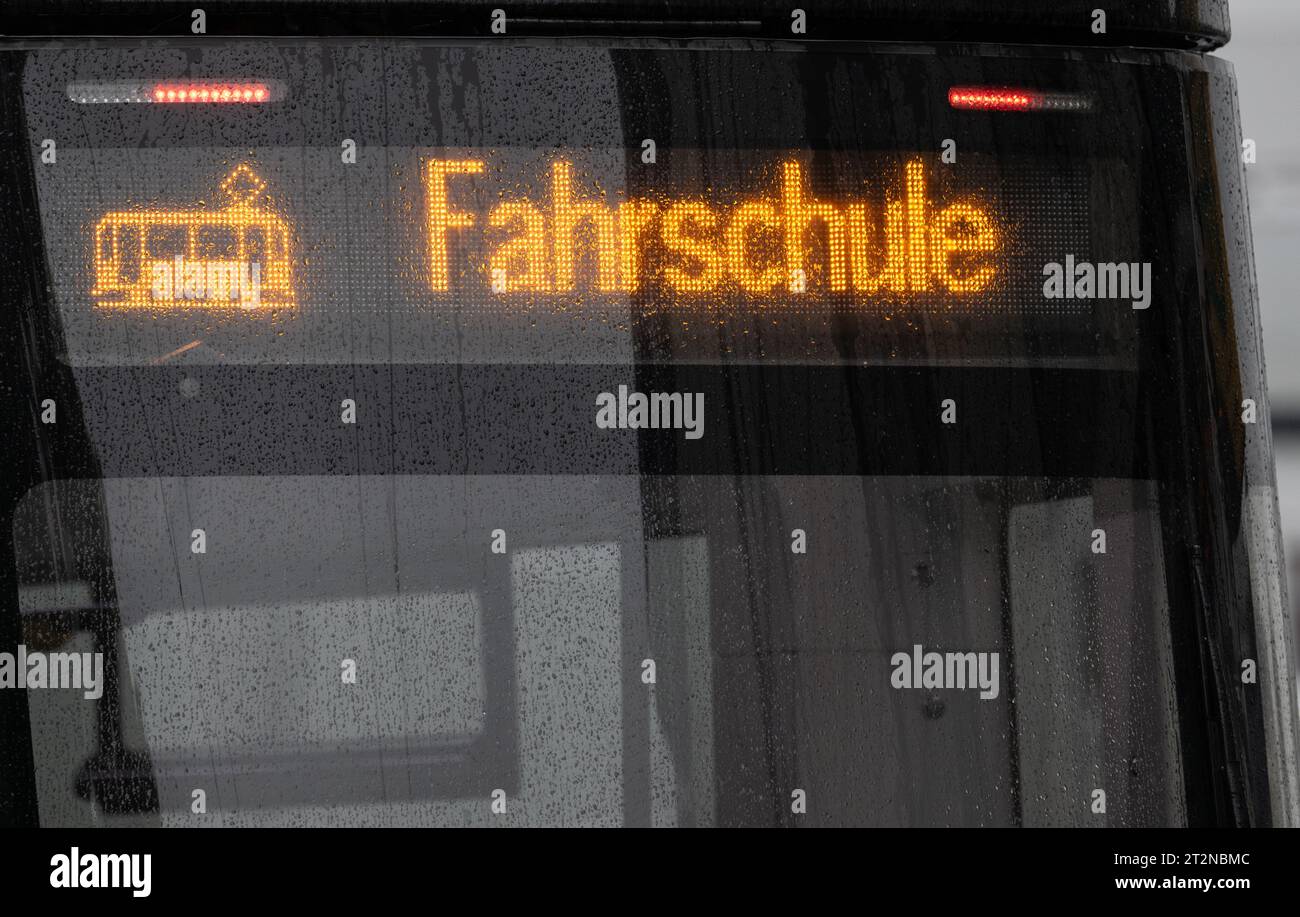 Dresden, Germany. 20th Oct, 2023. Driving school is displayed on a streetcar of the Dresdner