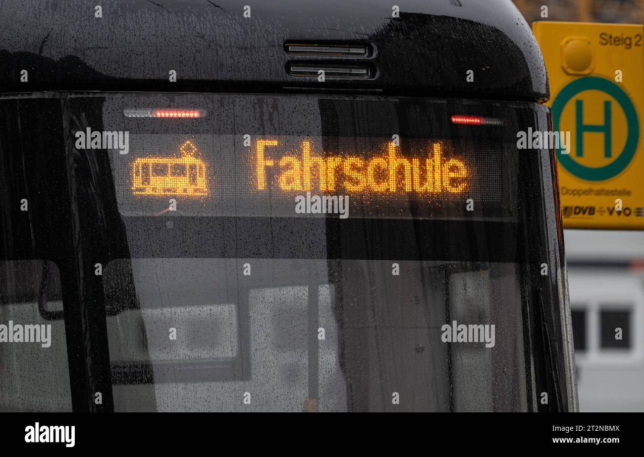 Dresden, Germany. 20th Oct, 2023. Driving school is displayed on a streetcar of the Dresdner