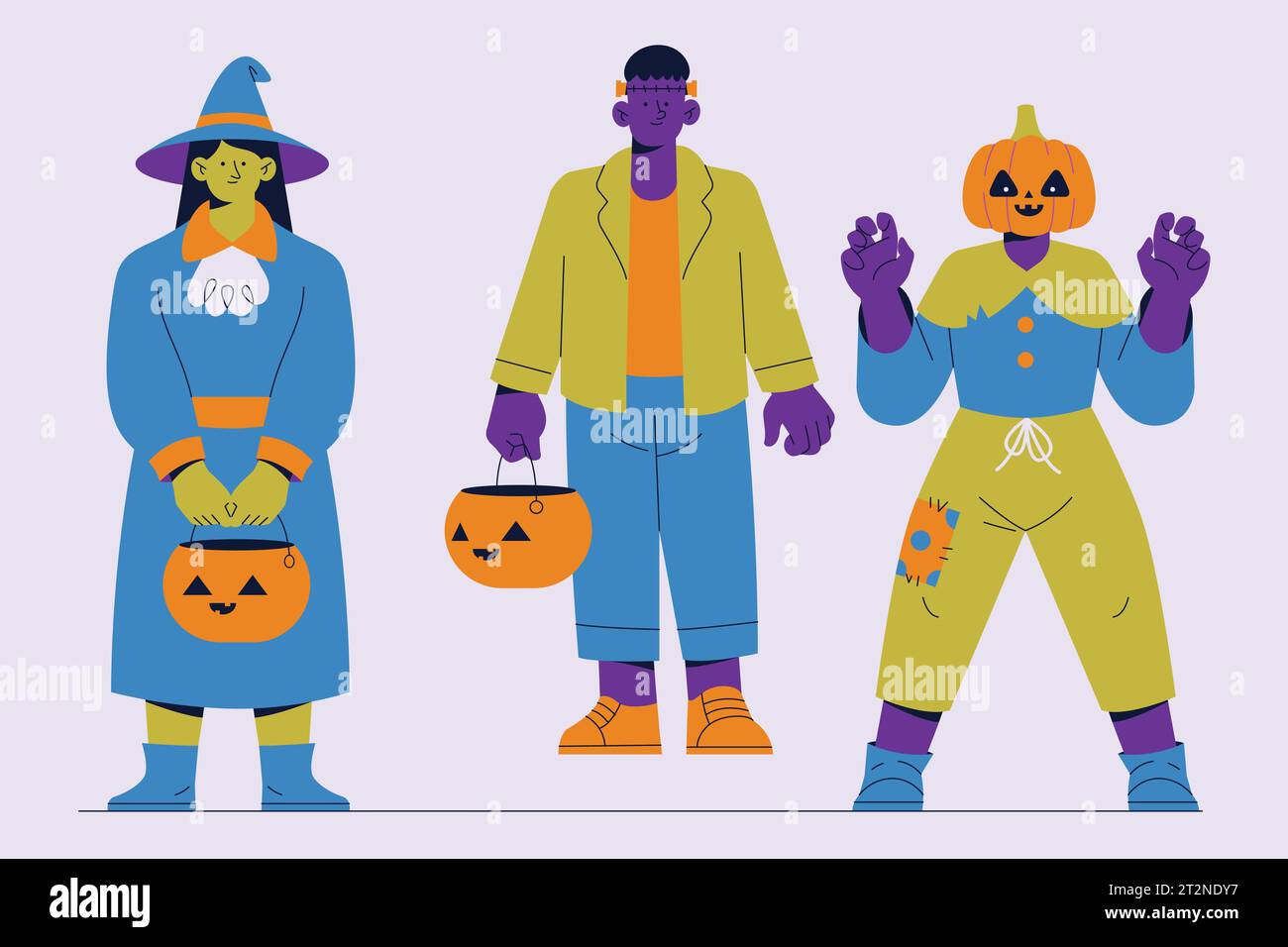 flat characters collection halloween season design vector illustration ...