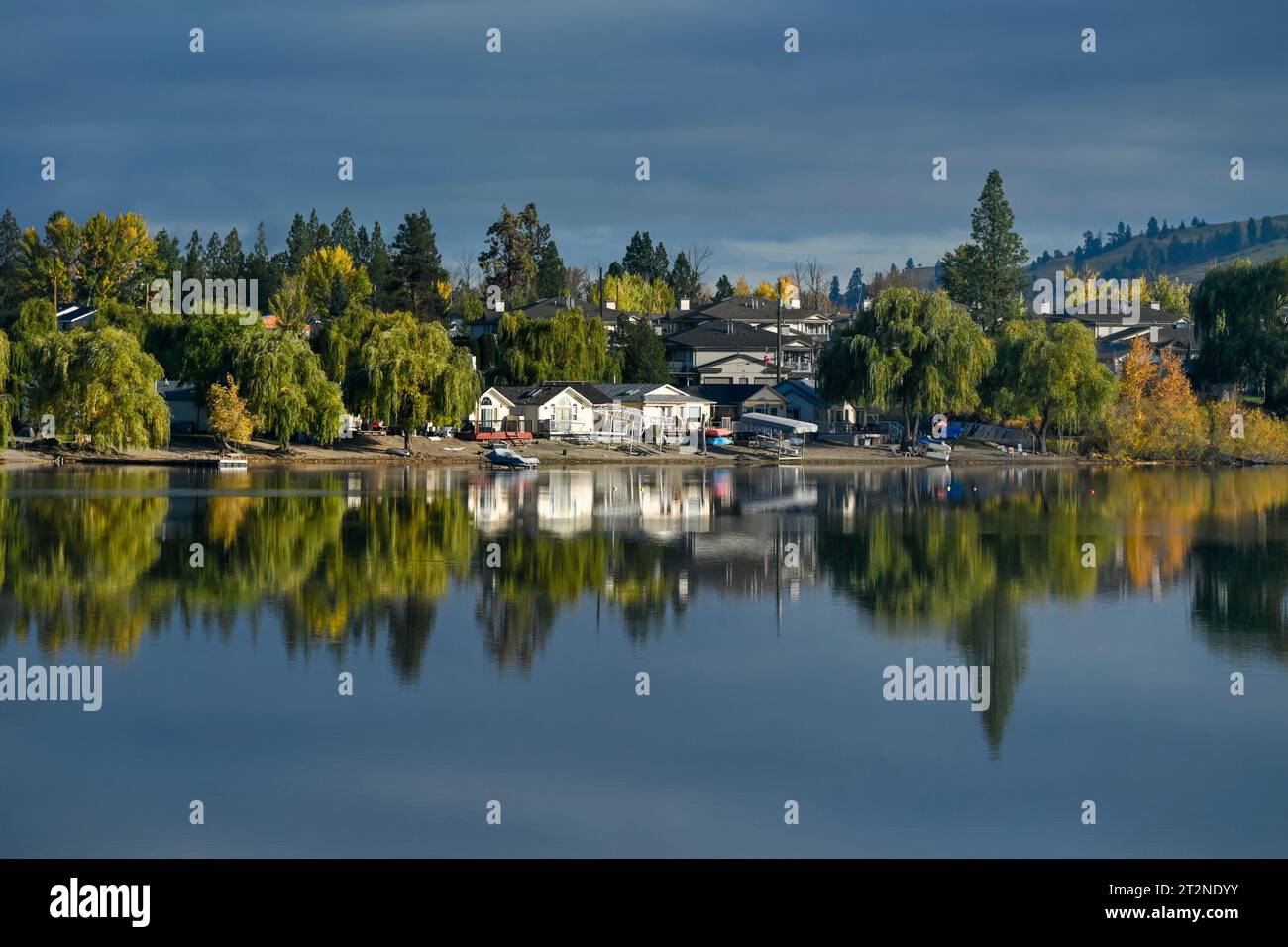 Beachfront properties, Ellison Lake, aka Duck Lake, Okanagan Valley, British Columbia, Canada Stock Photo