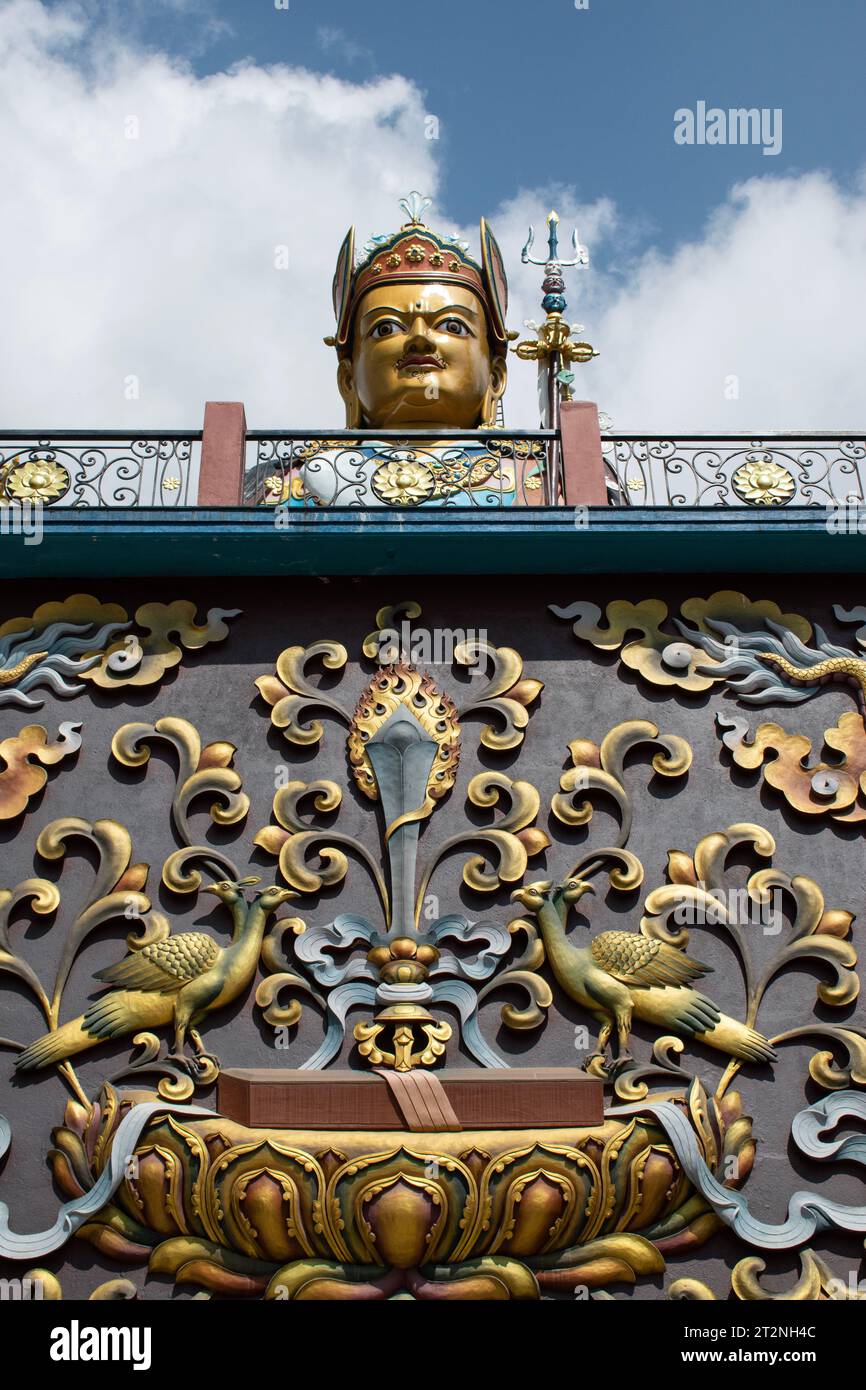 Dakshinkali, Nepal: details of the high statue of Guru Rinpoche (Padmasambhava, Born from a Lotus), tantric Buddhist Vajra master, built n 2012 Stock Photo