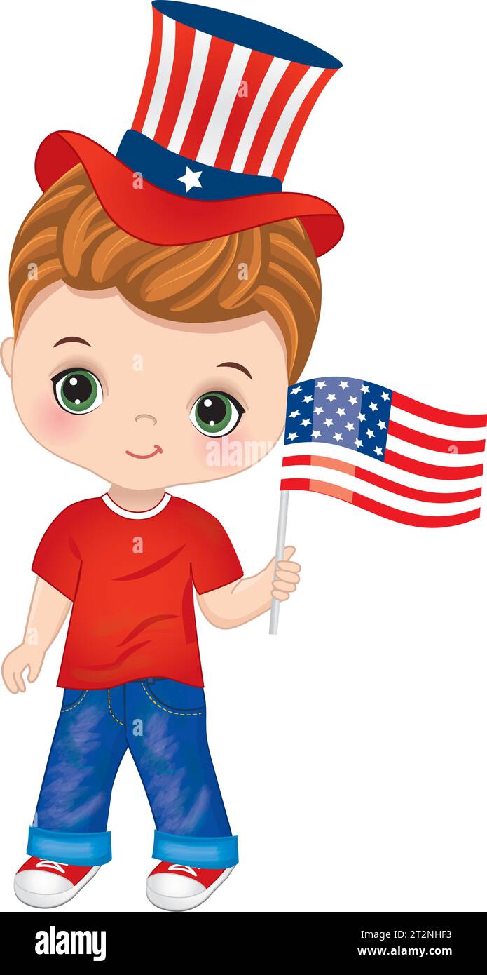 Vector Cute Little Boy Celebrating Independence Day of America Stock