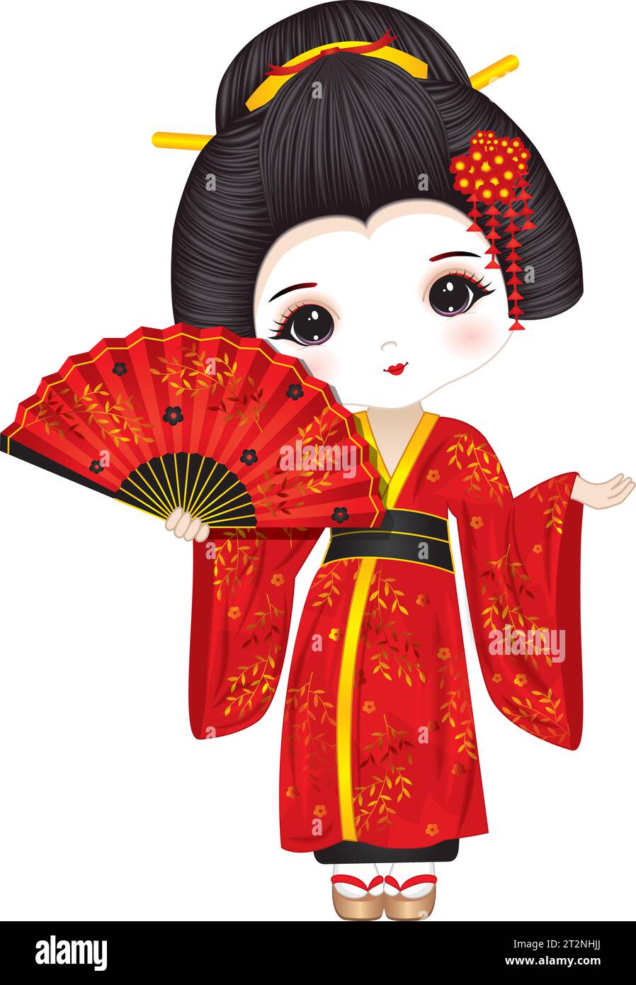 Vector Beautiful Geisha in Red Kimono Stock Vector Image & Art - Alamy