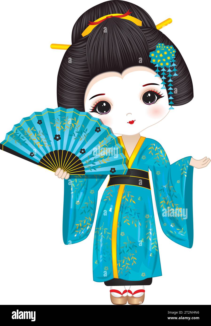 Vector Beautiful Geisha in Turquoise Kimono Stock Vector Image & Art ...