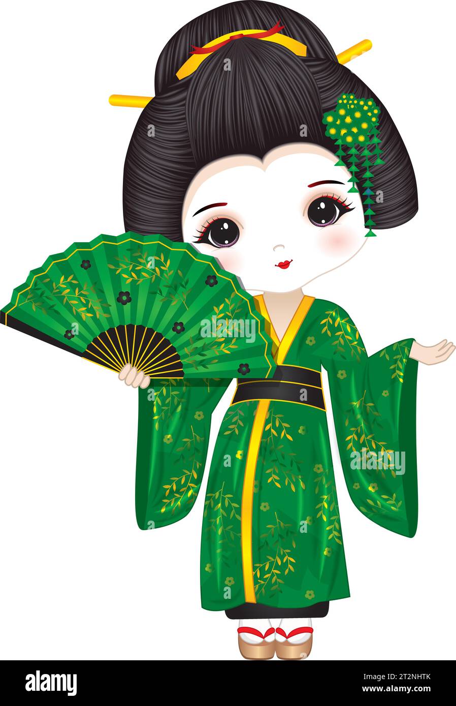 Vector Beautiful Geisha in Green Kimono Stock Vector Image & Art - Alamy