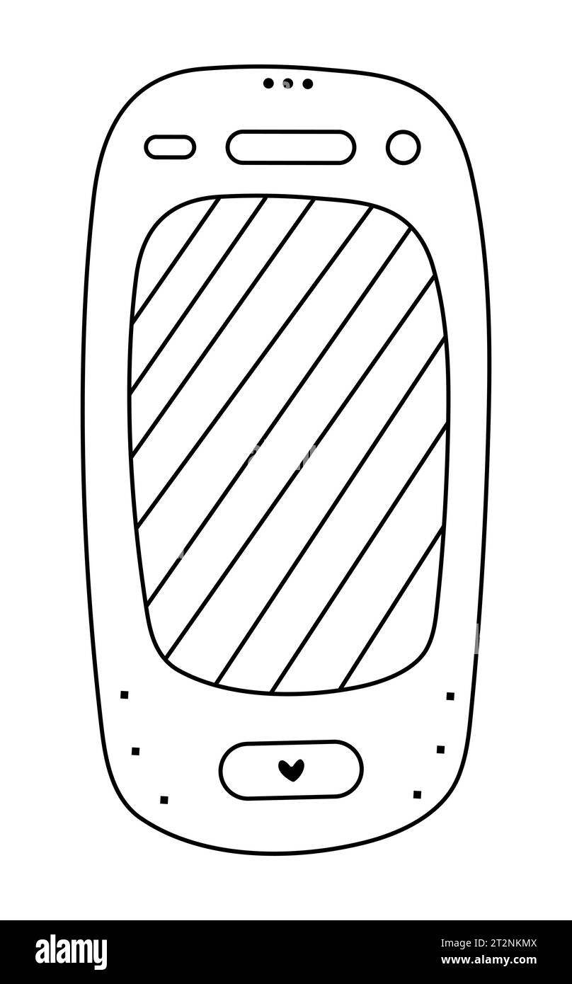 Black line smartphone doodle, cute vector phone sign Stock Vector