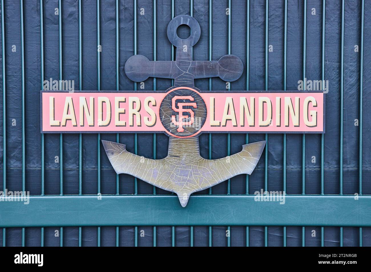 Landers Landing with anchor sign on gate door close up Stock Photo Alamy