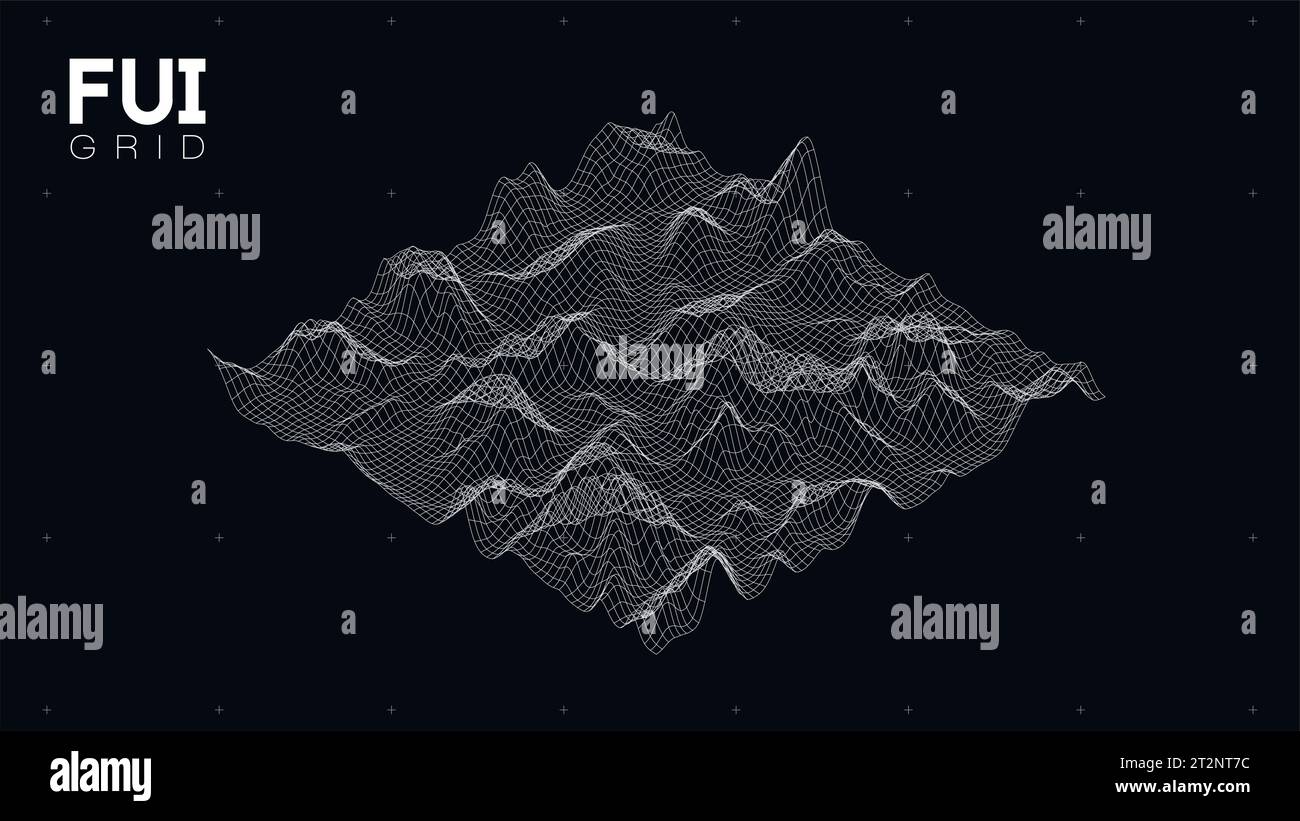 FUI GUI 3D Vector Landscape Scan Grid. Abstract futuristic background. Sci-Fi Hi-Tech design Stock Vector