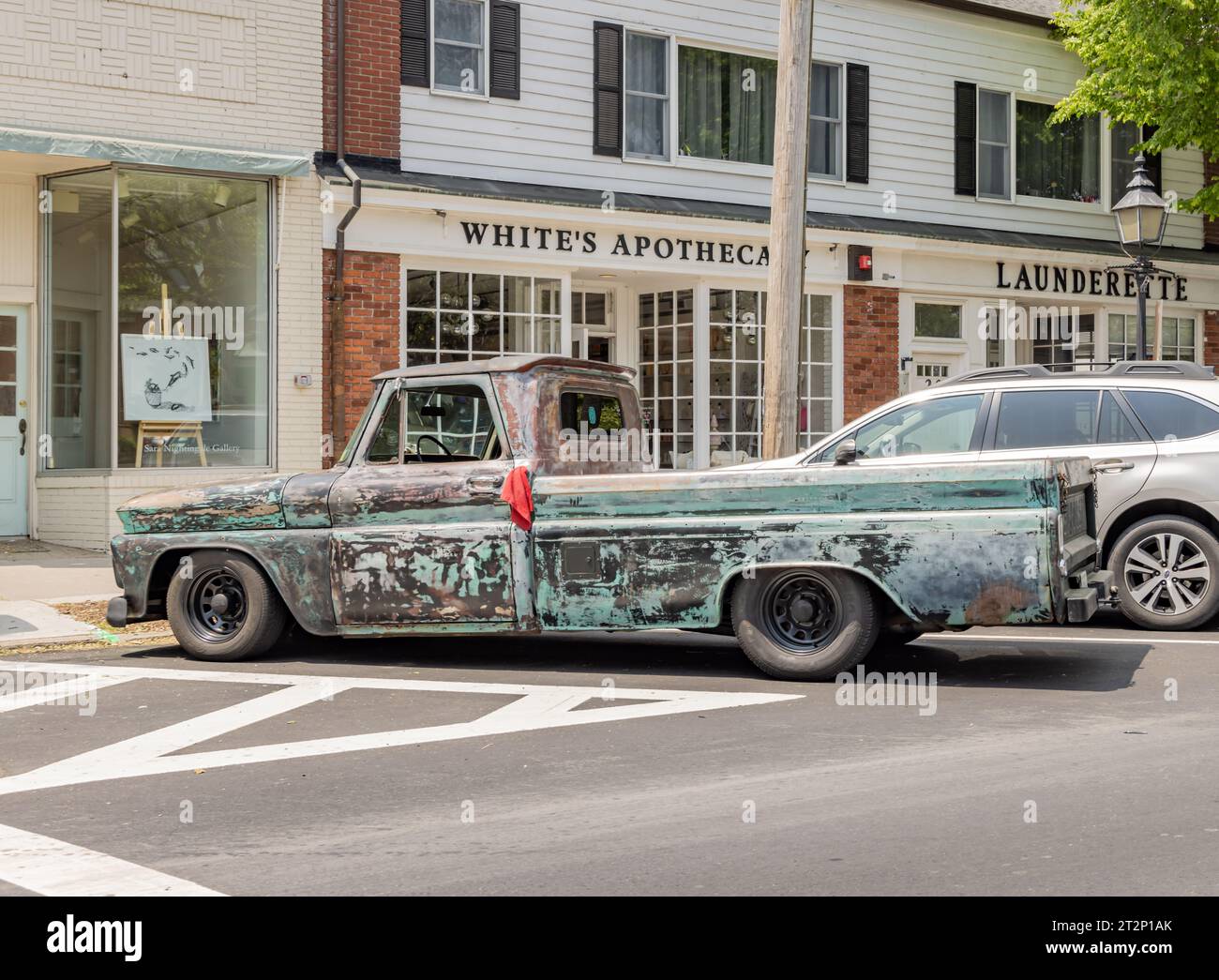 old custom chevy pick up truck on main street, sag harbor Stock Photo