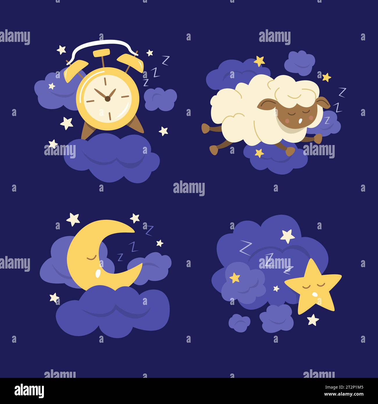 Cute Cartoon Characters Sleeping in the Night Sky Concept Flat Design