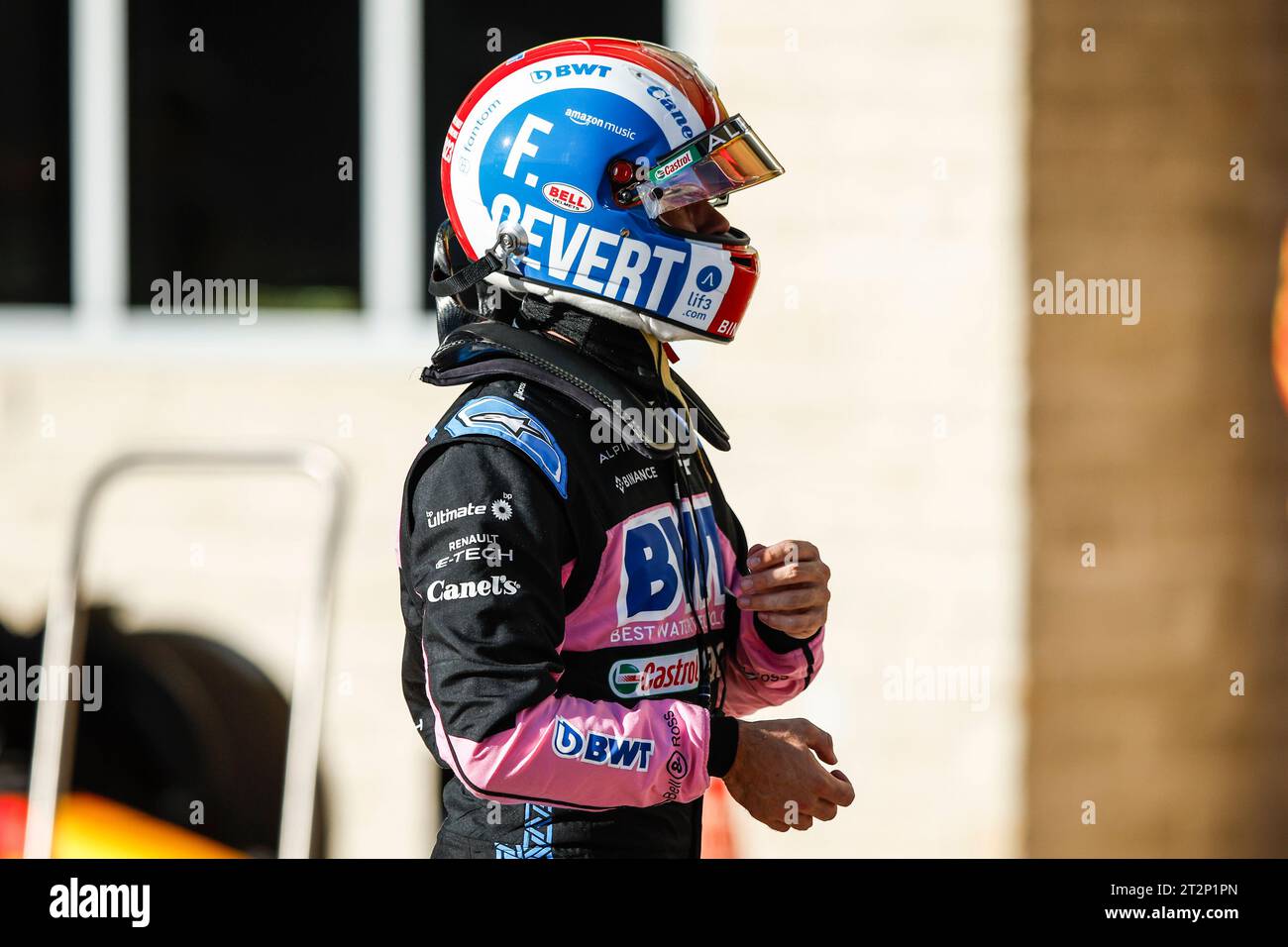 Austin, Etats Unis. 21st Oct, 2023. GASLY Pierre (fra), Alpine F1 Team A523, portrait helmet, casque, tribute François Cevert during the 2023 Formula 1 Lenovo United States Grand Prix, 18th round of the 2023 Formula One World Championship from October 20 to 22, 2023 on the Circuit of The Americas, in Austin, USA - Photo Xavi Bonilla/DPPI Credit: DPPI Media/Alamy Live News Stock Photo