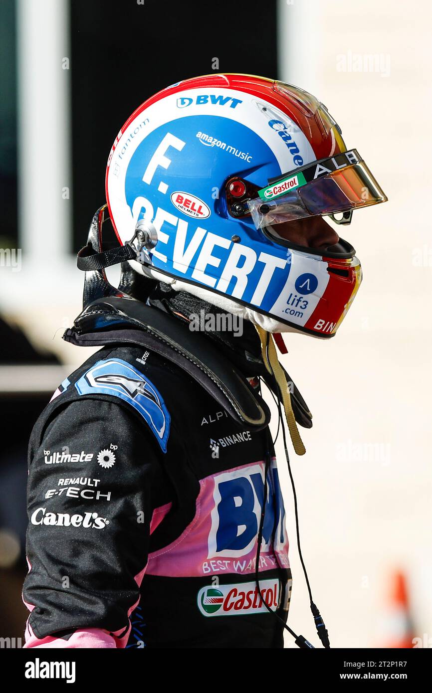 Austin, Etats Unis. 21st Oct, 2023. GASLY Pierre (fra), Alpine F1 Team A523, portrait helmet, casque, tribute François Cevert during the 2023 Formula 1 Lenovo United States Grand Prix, 18th round of the 2023 Formula One World Championship from October 20 to 22, 2023 on the Circuit of The Americas, in Austin, USA - Photo Xavi Bonilla/DPPI Credit: DPPI Media/Alamy Live News Stock Photo