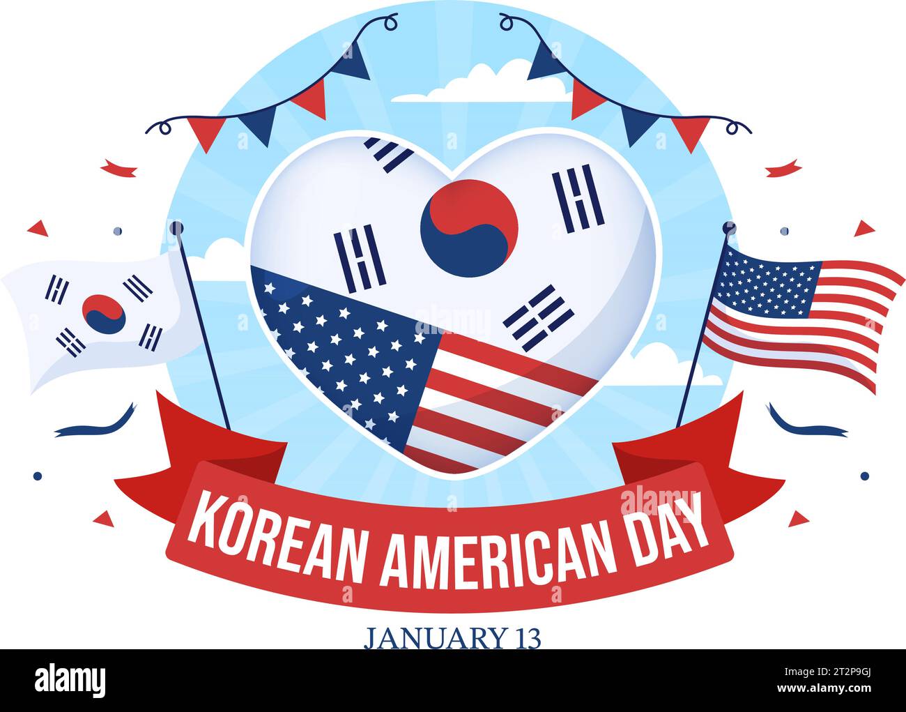 Korean American Day Vector Illustration on January 13 with USA and South Korean Flag to Commemorate Republic Of Alliance in Flat Background Design Stock Vector