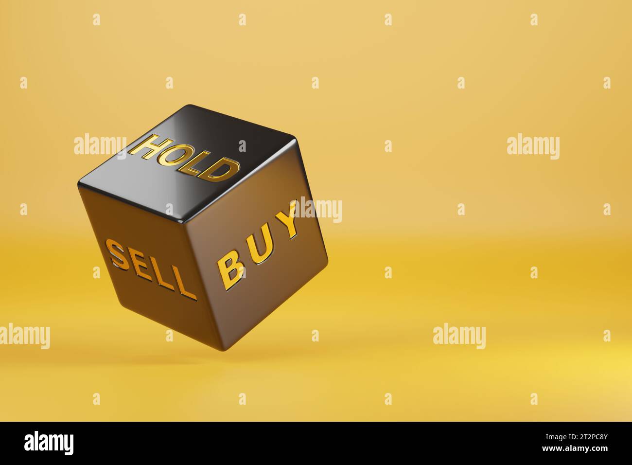 Rolling dice with words vemder, buy and hold isolated on yellow