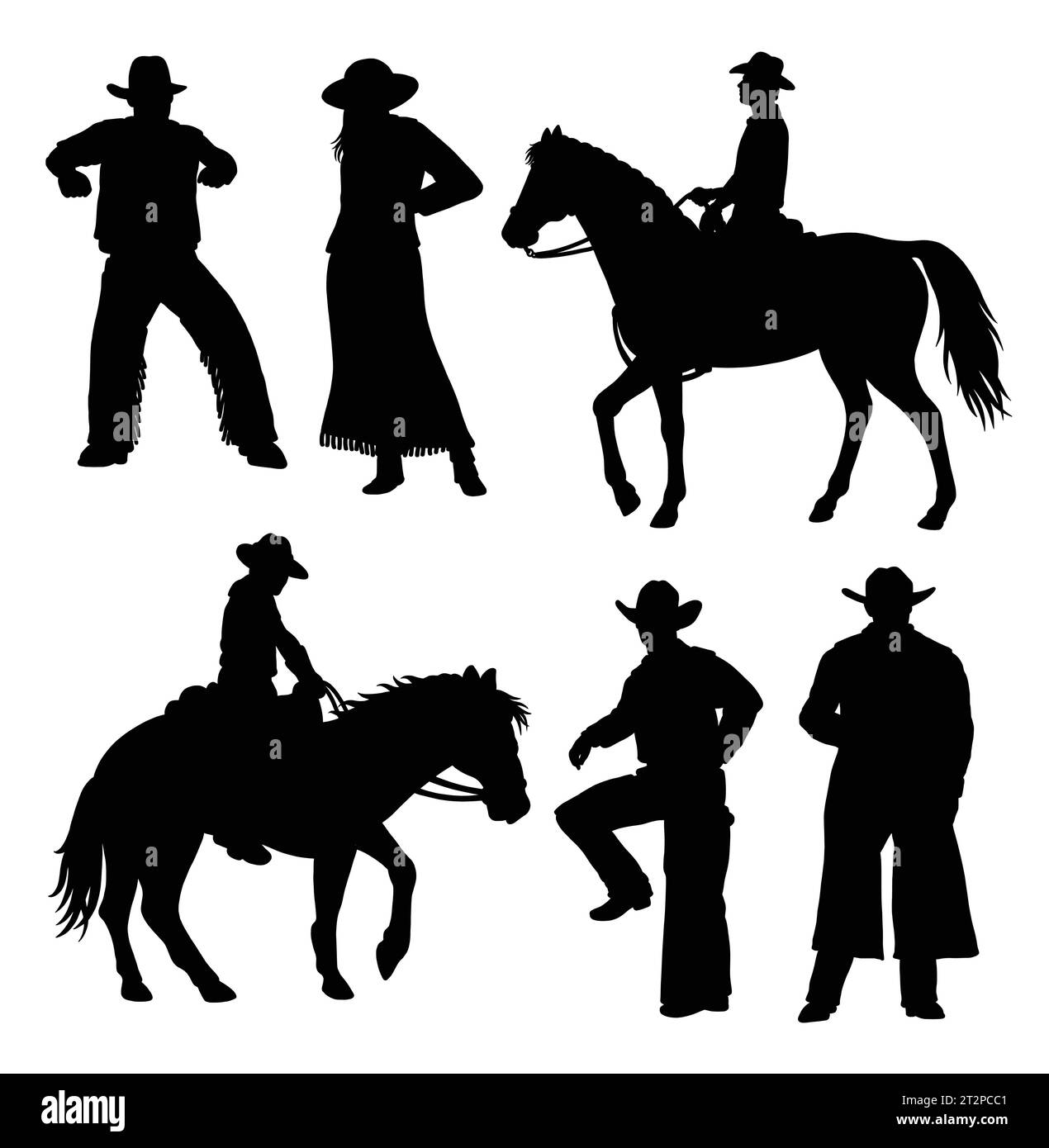 cowboy riding a horse pose silhouette Stock Vector