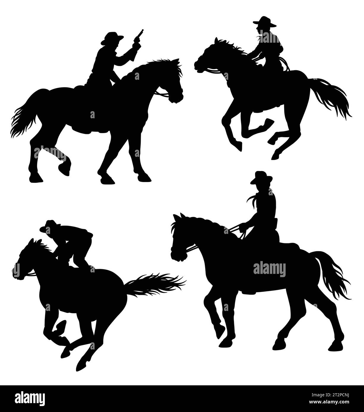 cowboy riding a horse silhouette Stock Vector