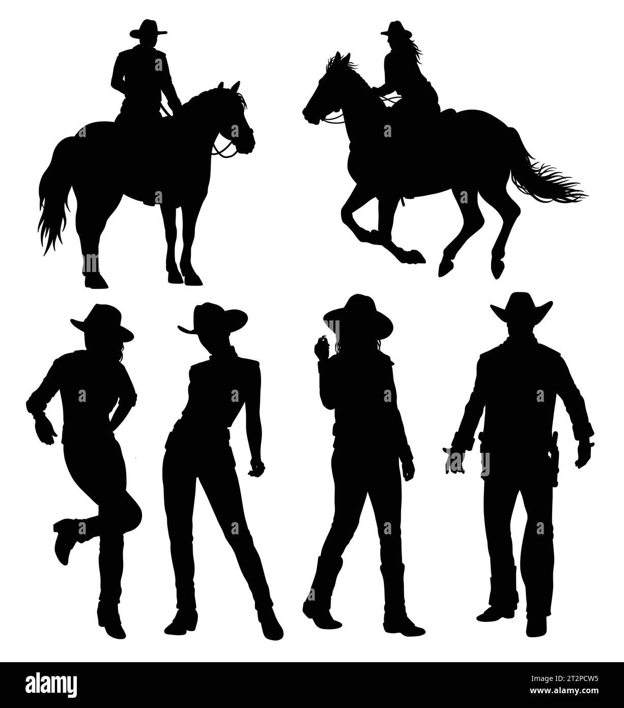 cowboy riding a horse pose silhouette Stock Vector