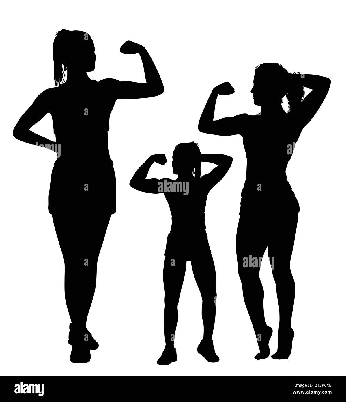 beautiful strong girl bodybuilder showing her muscle pose silhouette