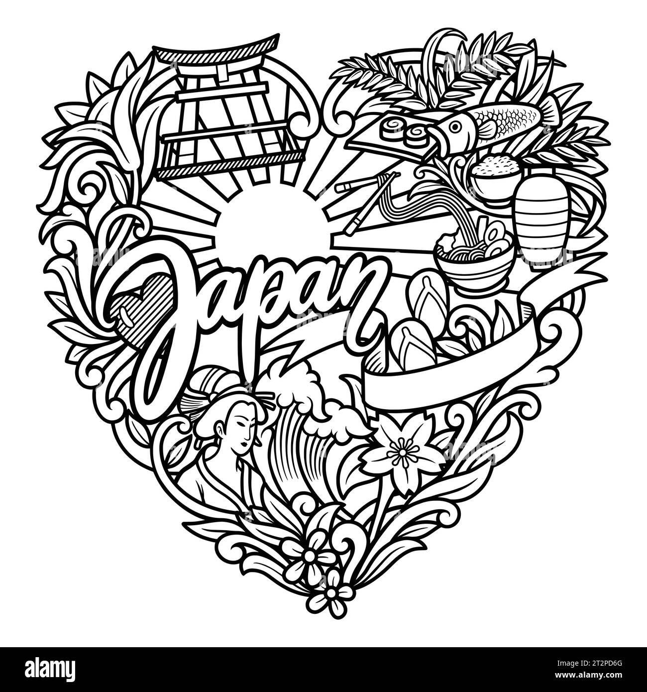 Japan badge doodle decoration design illustration Stock Vector