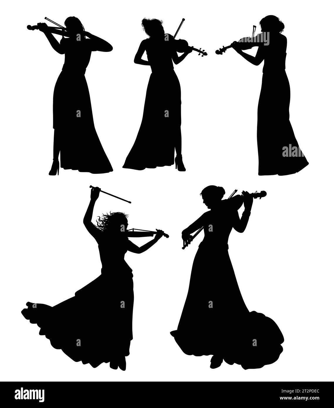 violin player male and female performance silhouette Stock Vector