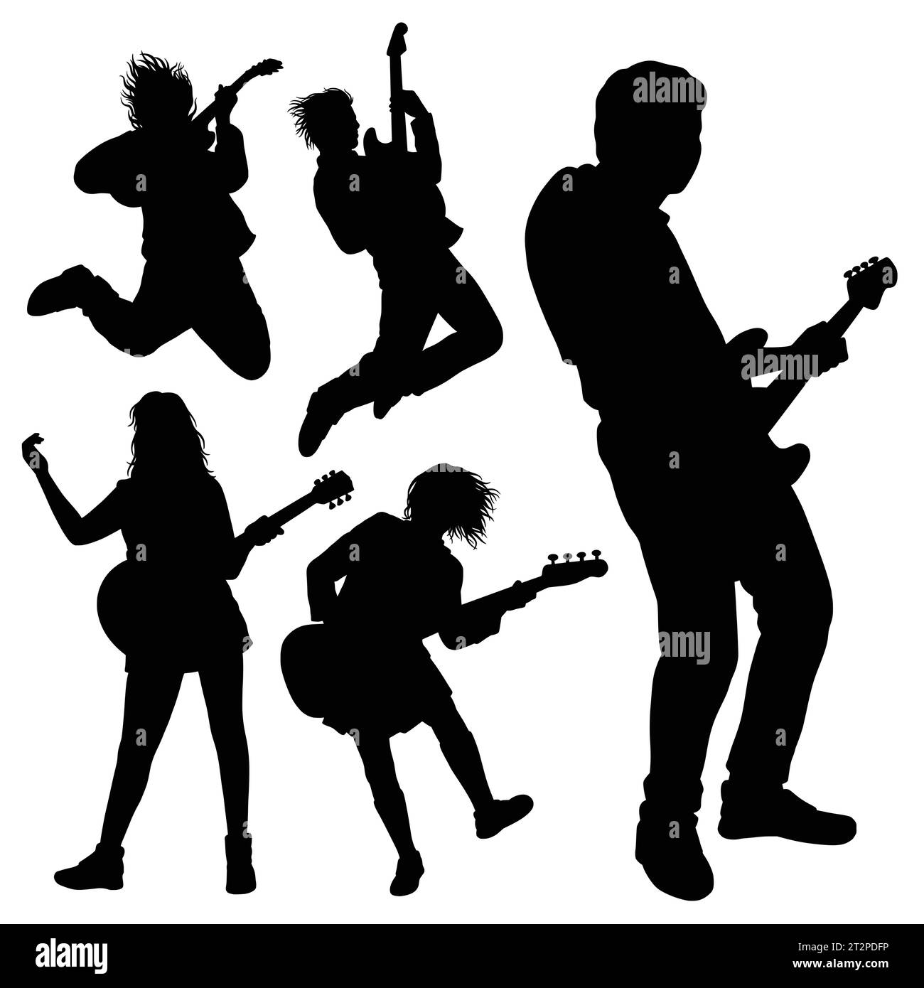 guitar player male and female performance silhouette Stock Vector