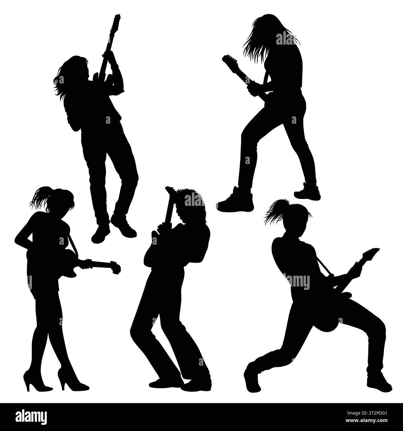 guitar player male and female performance silhouette Stock Vector