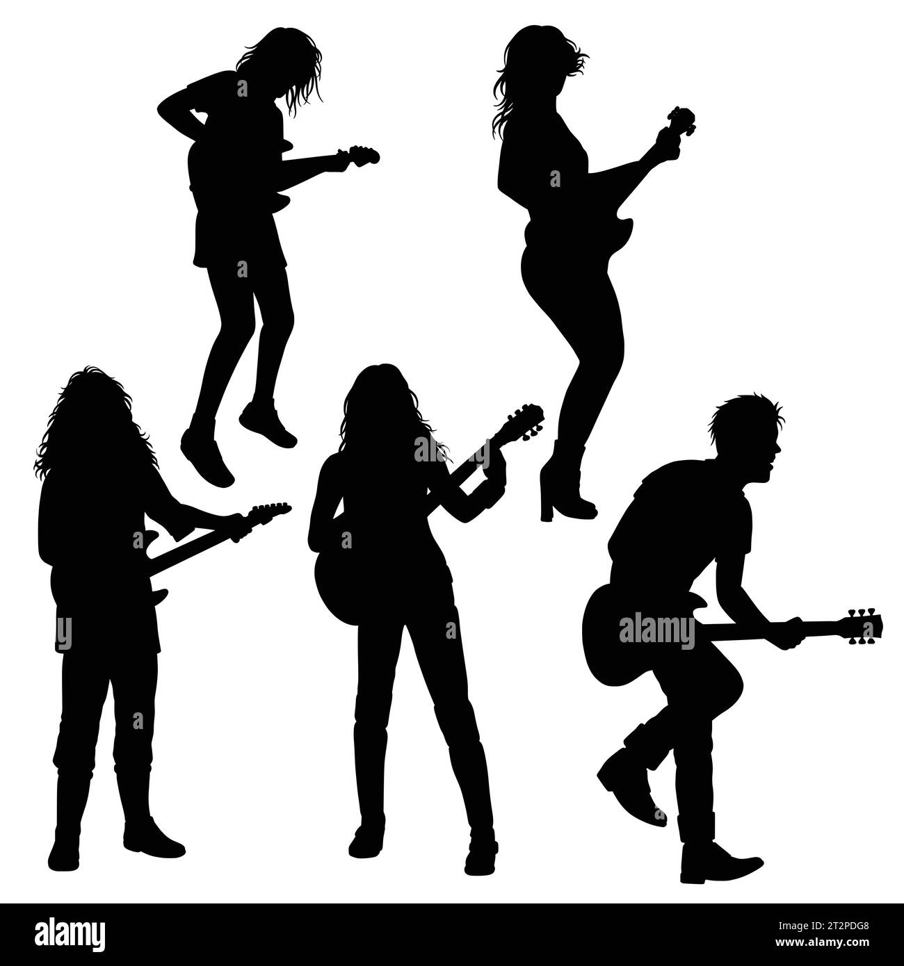 guitar player male and female performance silhouette Stock Vector