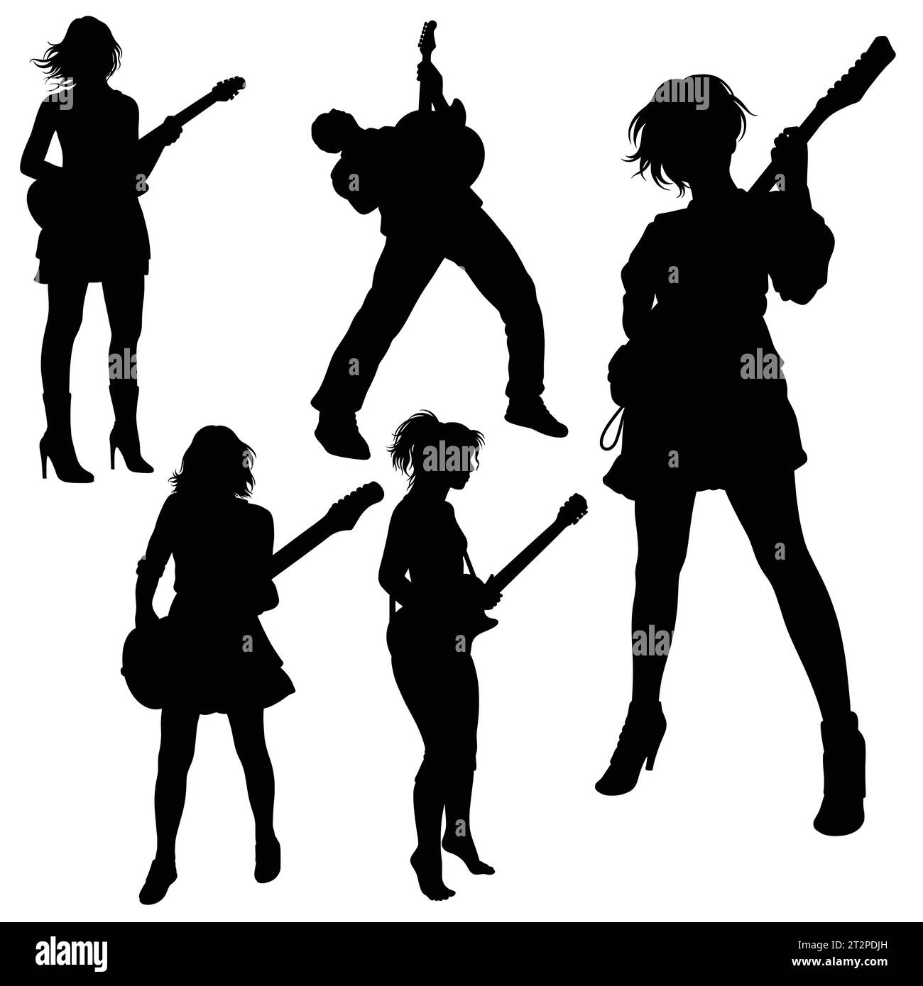 guitar player male and female performance silhouette Stock Vector
