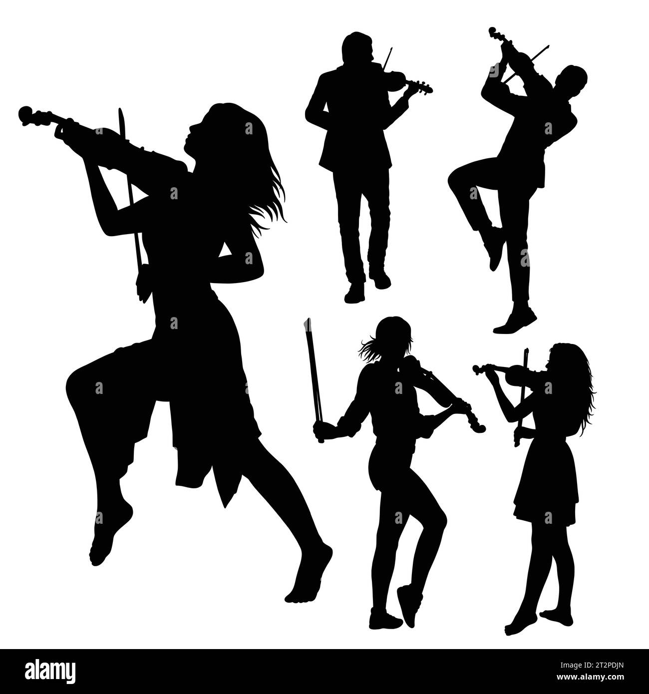 violin player male and female performance silhouette Stock Vector