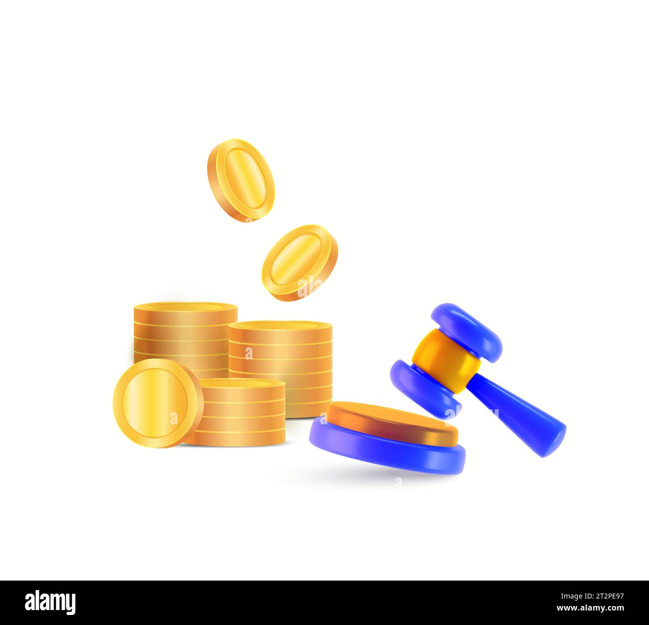 3d auction clipart concept. 3d rendered auction hammer with stacks of