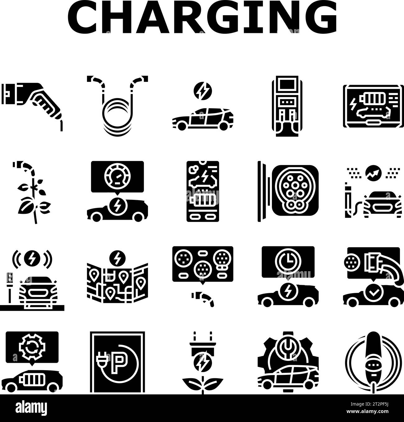 electric vehicle charging station icons set vector Stock Vector Image
