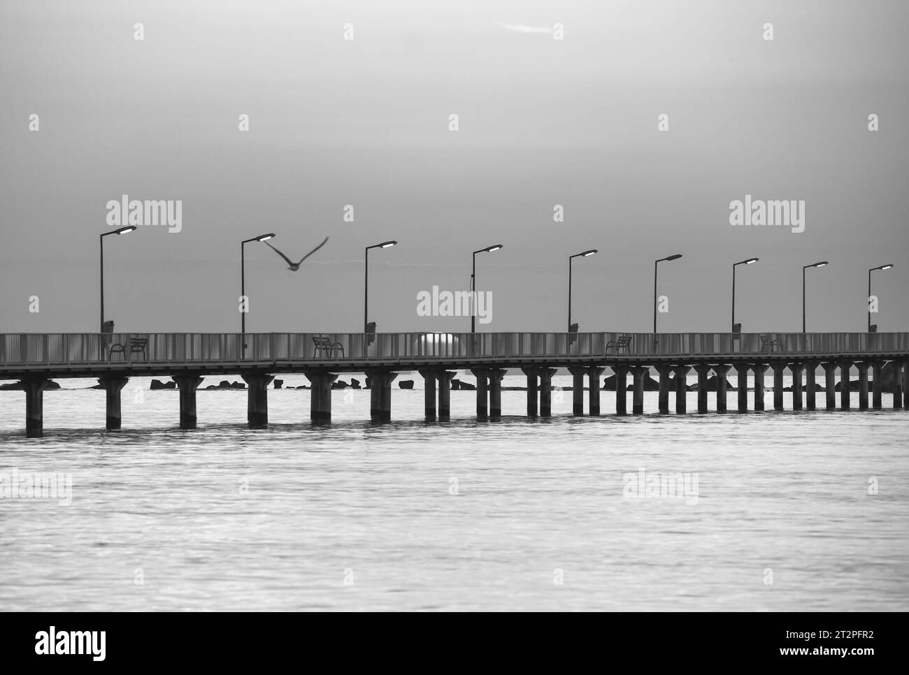 Black sea sunrise pier Black and White Stock Photos & Images - Alamy
