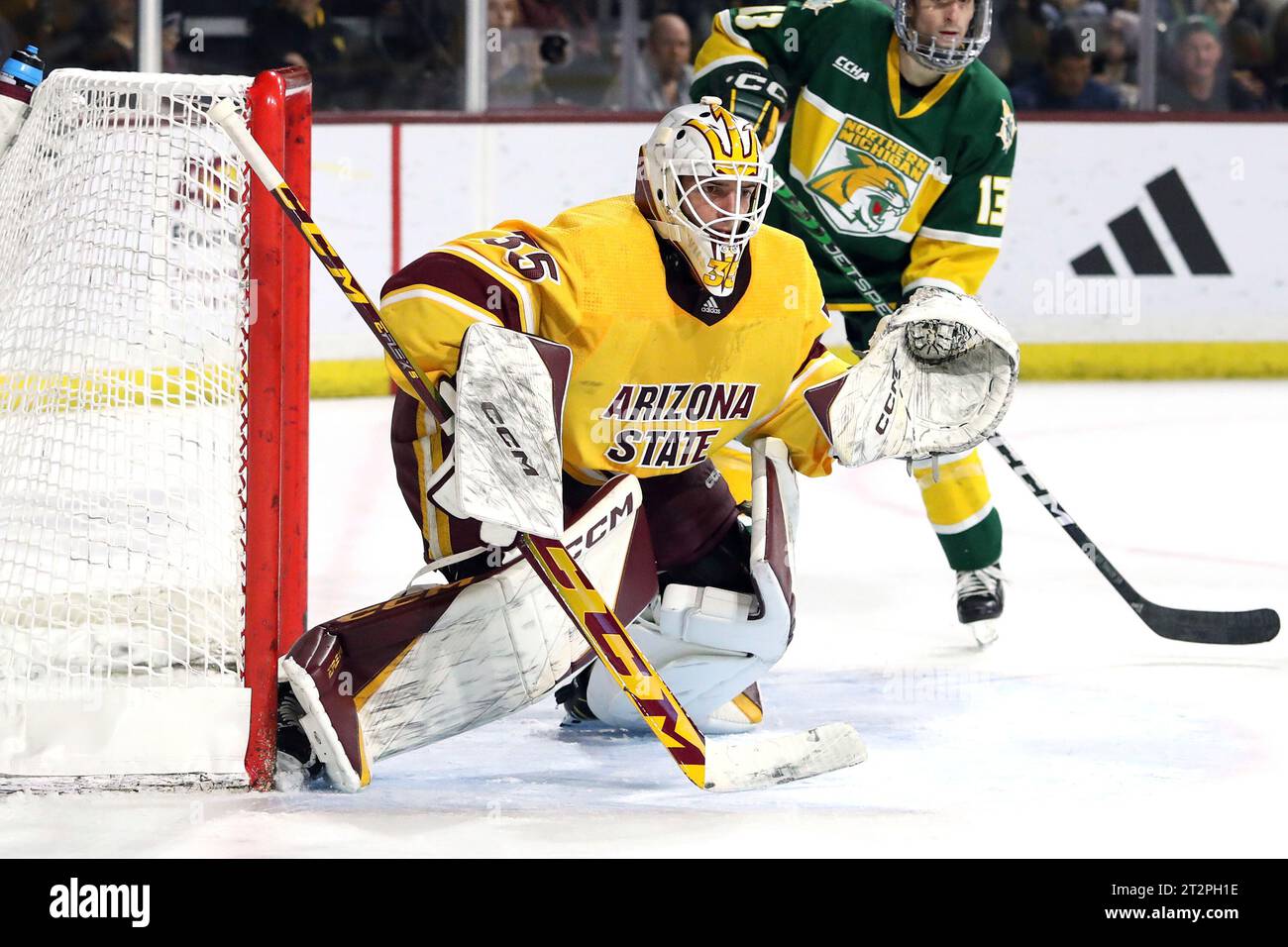 TEMPE, AZ OCTOBER 20 Arizona St. goaltender TJ Semptimphelter (35) in net against Northern
