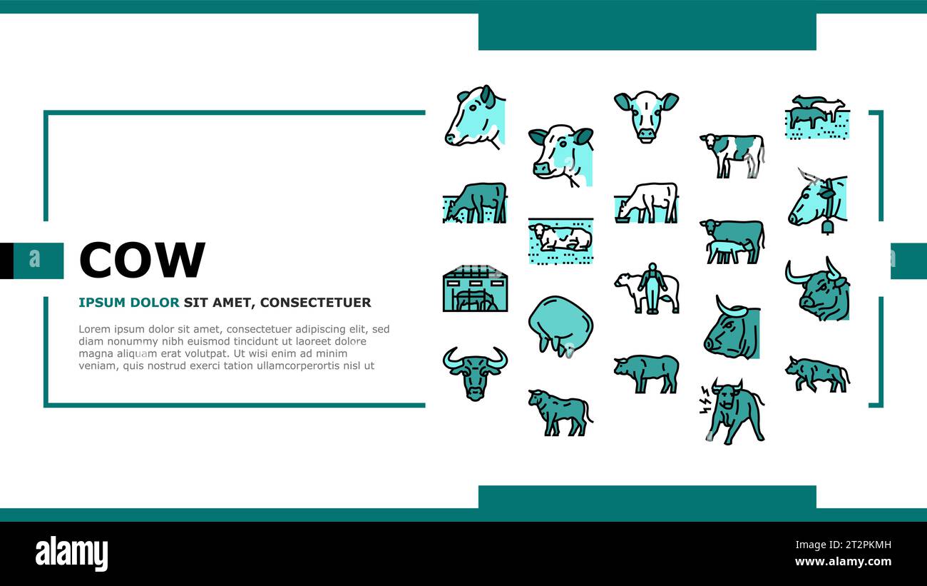 cow farm dairy cattle milk white landing header vector Stock Vector