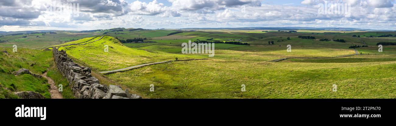 panoramic view on Hadrian's Wall Path near Once Brewed, Northumberland ...