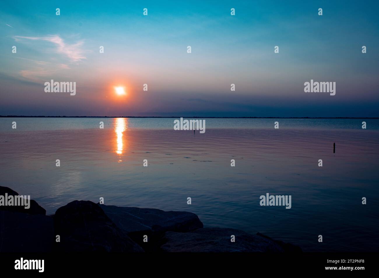 Sunset blue hour on a lake Stock Photo