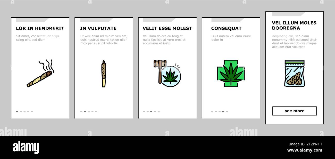 cannabis plant leaf weed hemp onboarding icons set vector Stock Vector ...