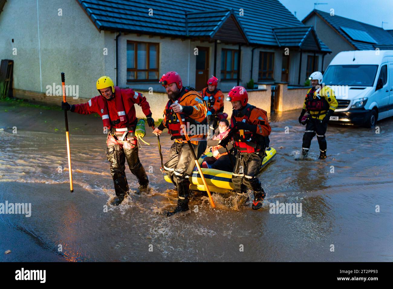 Brechin, Scotland, UK. 20th October 2023.  River South Esk breaks its banks in the early hours on Friday and floods streets and homes in Brechin. Resc Stock Photo