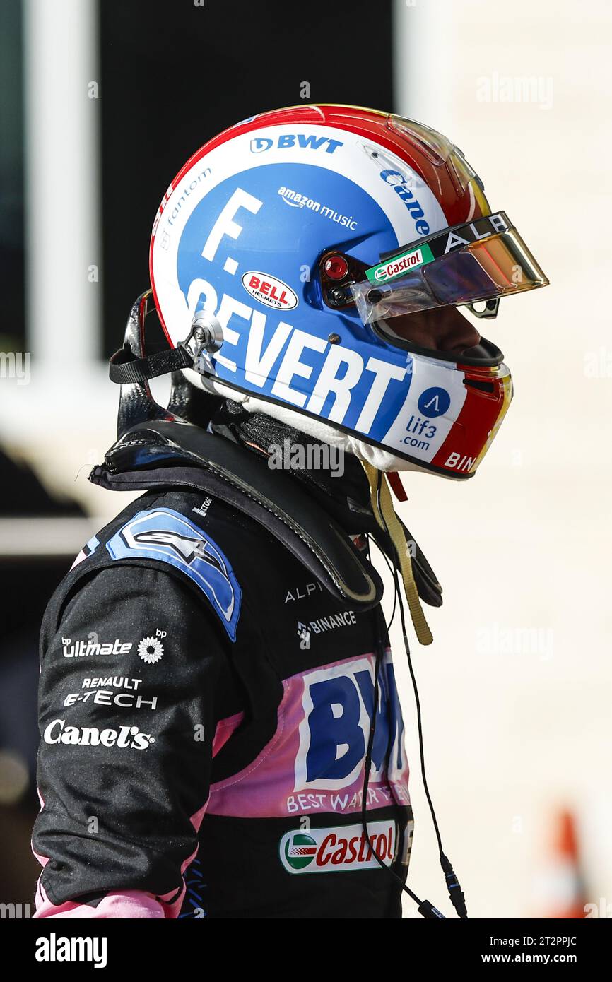 Austin, Texas, USA. 21st Oct 2023. GASLY Pierre (fra), Alpine F1 Team A523, portrait helmet, casque, tribute Francois Cevert during the 2023 Formula 1 Lenovo United States Grand Prix, 18th round of the 2023 Formula One World Championship from October 20 to 22, 2023 on the Circuit of The Americas, in Austin, USA Credit: Independent Photo Agency/Alamy Live News Stock Photo