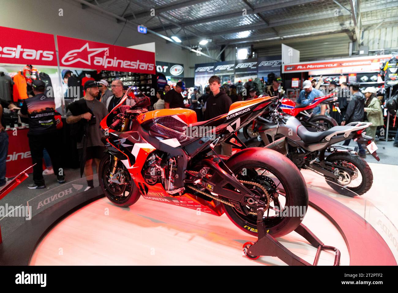 Melbourne, Australia, 21 October, 2023. A motorcycle stand is seen in