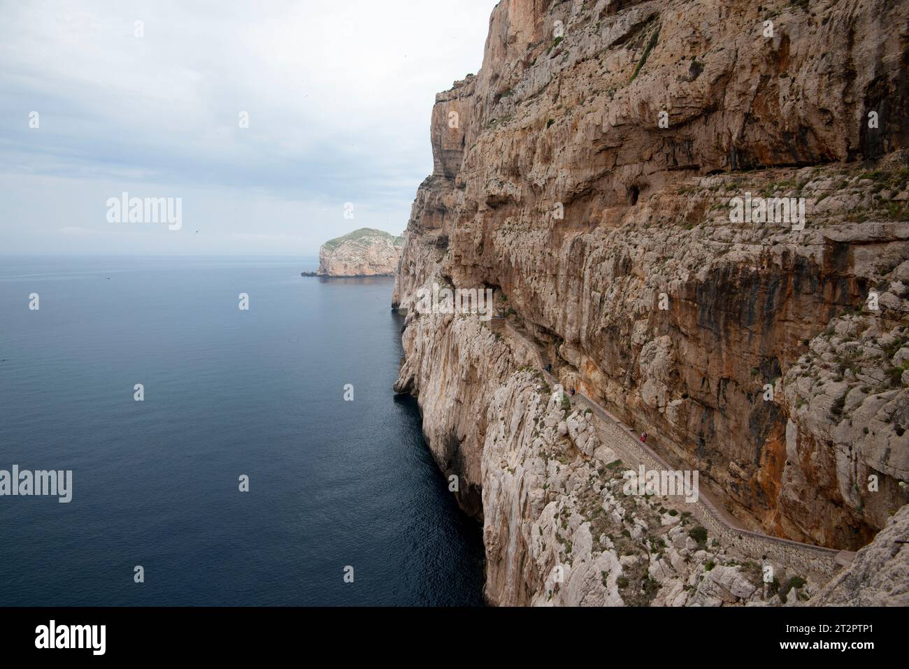 Access to Neptune Grotto Staircase - Sardinia - Italy Stock Photo